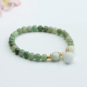 Burmesische Jade Kürbis Armbänder Grün Damen Schmuck Perlen Vintage Natur Jadeit - Bild 1 von 9