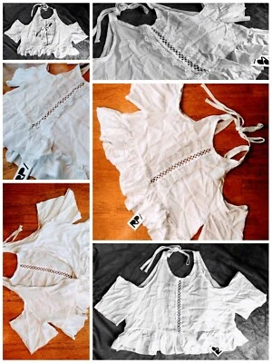 RP 4 LF Nuevo con etiquetas $124 Hombro Frío Campesino Festival Boho Gitano Hippy Corbata Corbata Top S Foto 1 de 4