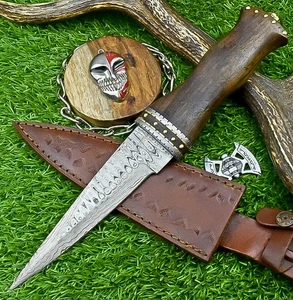 Premium Handgefertigtes Damaststahl Messer - Outdoor Dolch Messer mit Scheide 7345 - Bild 1 von 9