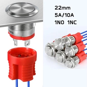 Metall Drucktasten Schalter rastend momentan 5A/10A hoher Kopf Flachkopf 22mm - Bild 1 von 9