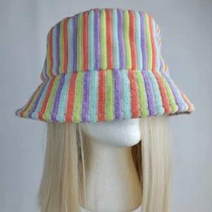 Aerie Bucket Hat One Terry Cloth Striped Multicolor Rainbow Corduroy One Size  - Picture 1 of 6