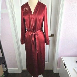 Borner Collection roter langer Seiden Morgenmantel Gr. 6 Applikation Taschen Dessous Kimono - Bild 1 von 7