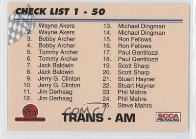 1992 Erin Maxx Trans-Am SCCA Pro Racing Checklist #49 - Image 1 of 2
