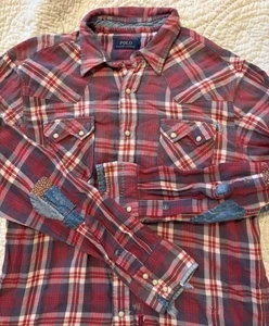 Camisa De Colección Ralph Lauren Polo Franela Retazos Reparada Azteca Deportista Western - Imagen 1 de 14