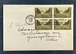 Scott 934 - 1945 3¢ Arch of Triumph Paris US Army 4 First Day of Issue Stamps - Bild 1 von 2