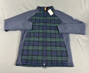 Peter Millar Jacket Crown Sport Flannel Sleeve Logo Large Blue Green MSRP $249 - Picture 1 of 10
