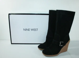 Nine West Women's Black Suede Mid Calf Wedge Boots Size 9 M NEW - Picture 1 of 10