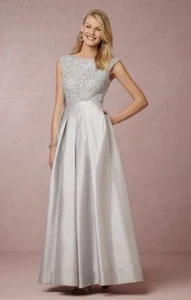 BHLDN Aidan Mattox Sansa Dress Gown gray blue Sequin Taffeta Skirt 2 NEW - Picture 1 of 4