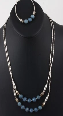 JUEGO PULSERA 1 HILO PIEDRAS SODALITA TONO PLATEADO 2 HILOS MODA 1745 Foto 1 de 3