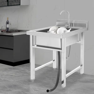 Stainless Steel Kitchen Freestanding Sink Laundry Basin w/ 360° Rotatable Faucet - Picture 1 of 12