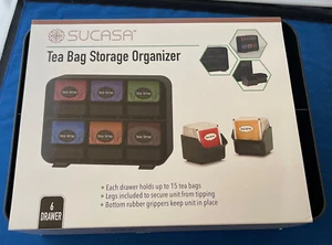 6 Drawer Tea Bag Holder Organizer Black Container Storage Rack - Picture 1 of 1