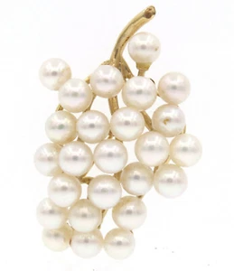 14k Yellow Gold Pearl Grape Bunch Brooch Pin - Picture 1 of 3