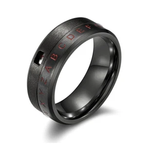 8MM Men's Stainless Steel Alphabet Number Spinner Ring Decoder Wedding Band Ring - Picture 1 of 13