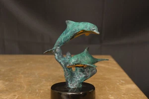 Signed & Numbered Bronze Christian Riese Lassen Sculpture Of 2 Dolphins - Picture 1 of 7