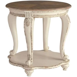 Signature Design by Ashley Realyn Round End Table in Chipped White and Brown - Picture 1 of 1