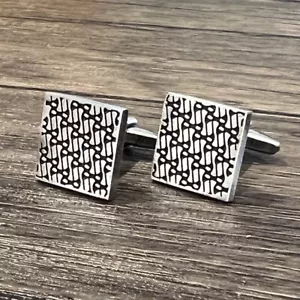 Antique Silver Tone Square Cufflinks For Men Birthday Wedding Cufflink In Box - Picture 1 of 6