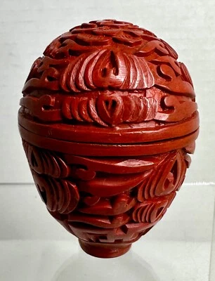 Caja de baratijas tallada a mano laca de rollo de cinabrio chino vintage - azul interior Foto 1 de 4