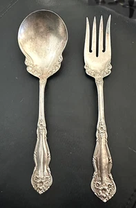 Wm Rogers & Son ARBUTUS 1908 Serving Spoon 8.75" & Meat Fork 8.5" Silver Plate - Picture 1 of 12