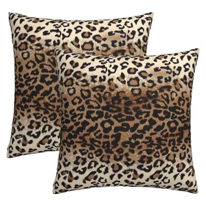 Brown Leopard Pillow Cover 18x18 Inches Cheetah Throw Pillows Set of 2 Soft C... - Picture 1 of 8