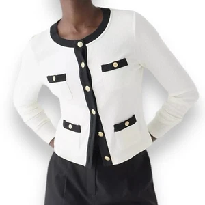 Cardigan J Crew WMNS L bianco a costine giacca donna nero BW073 bottoni oro - Foto 1 di 12