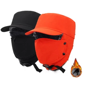 Winter Warmer Thermal Fur Lined Hat Windproof Face Mask Cover Cap w/ Ear Flaps - Picture 1 of 27