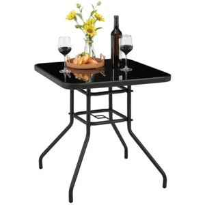 Beistelltisch aus Glas & Metall Gartentisch mit Schirmloch Bistro-Tisch 70 cm - Bild 1 von 12