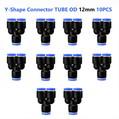 Pneumatic Push to Connect Fittings Y-Shape Union Equal 3-Way Tube OD 12mm 10PCS  - Image 1 of 4