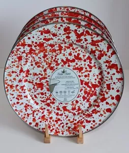 4 Golden Rabbit Plates, Red Swirl (2) Sunset Swirl (2) Enamelware, 12.75", Round - Picture 1 of 4