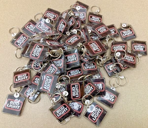 Vintage Bud Light Keychain Acrylic Fob 2-Sided Beer Key Ring Lot of 64 - Picture 1 of 9