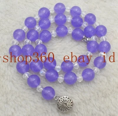 Collar de cristal blanco con piedras preciosas redondas de alejandrita púrpura natural de 10 mm 17/20/24" Foto 1 de 4