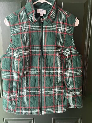 Colete de Natal feminino L verde vermelho branco xadrez bolsos com zíper festa Croft & Barrow! - Imagem 1 de 4