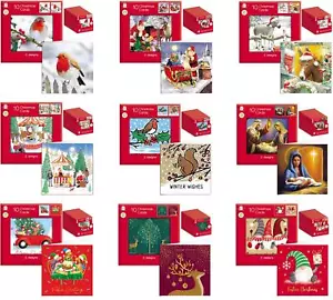 Square Christmas Cards Pack 10 Giftmaker 2 Festive Xmas Designs Letter Size 14cm - Picture 1 of 47