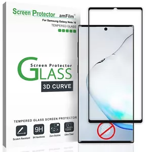 Samsung Galaxy Note 10 amFilm Full Cover Tempered Glass Screen Protector (Black) - Picture 1 of 8