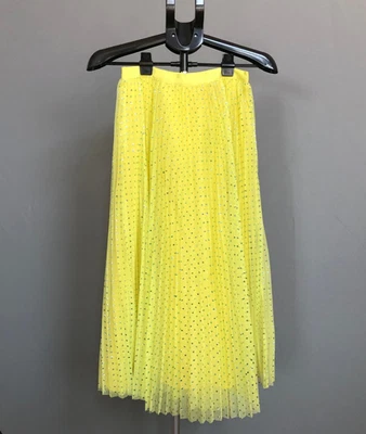 NWT J.Crew Tulle A-line Midi Skirt in Lemon Blue Glitter Dot Pleated Skirt sz 00 - Image 1 of 4