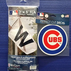 WinCraft Chicago Cubs 3' X 5' White "W" Flag + 6 X 6 Decal Brand New Authentic - Picture 1 of 2