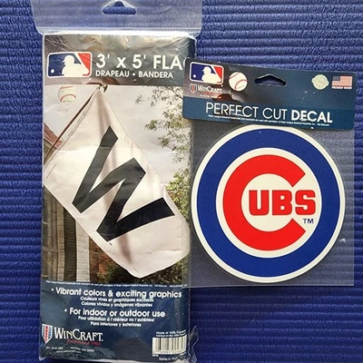 WinCraft Chicago Cubs 3' X 5' White "W" Flag + 6 X 6 Decal Brand New Authentic - Image 1 of 2