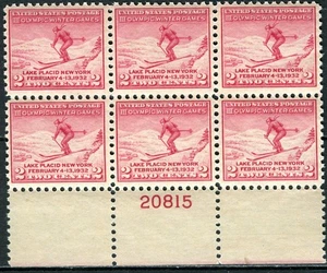 SC# 716 - 1932 - 2¢ Winter Olympics - Ski Jumper - Mint NH Plate Block of 6 - Picture 1 of 2