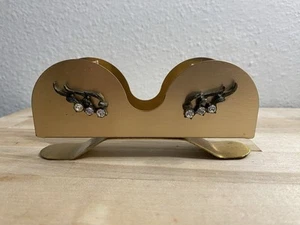 Eye Glass Holder Vintage 1950s MCM Vanity Brushed Gold Tone Cat Eye Rhinestones - Picture 1 of 5
