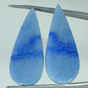 26.90 Cts Blue Quartz Earrings Making Pear Cabochon Pair Natural 13X32X4MM - Picture 1 of 6