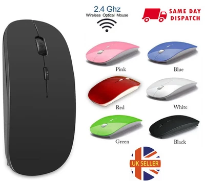 2.4GHz WIRELESS USB MOUSE SCROLL SLIM CORDLESS OPTICAL FOR MAC PC LAPTOP - UK - Image 1 of 4