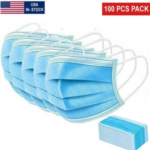 100 PZ Maschera Viso Monouso Non Medica Chirurgica 3 Strati Orecchio Loop Maschere USA - Foto 1 di 1