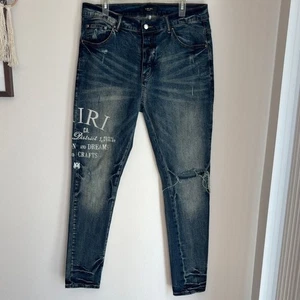 Amiri Arts District Embroidered Jeans River Indigo Stack Skinny men’s 36 EUC! - Picture 1 of 13