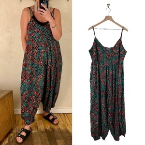 Anthropologie Floral Printed Lounge Jumpsuit Harem Style Brown Sz XL NWT - Picture 1 of 12