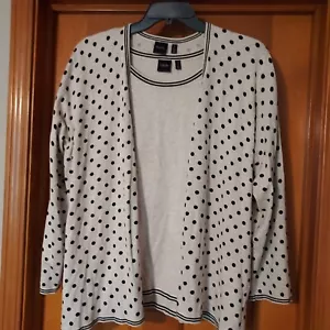 NWT Rafaella Womens Oatmeal Black Polka Dot Cardigan & Sh Sleeve Sweater Sz 2X - Picture 1 of 4