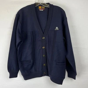 Vintage ALL NEW WOOL wool cardigan jacket woven dark blue  Mens L - Picture 1 of 12