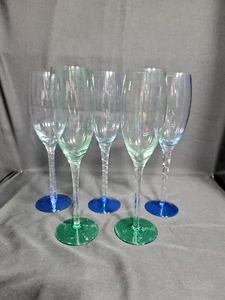 Blau, Grün Sockel 9" Flöte Champagner Weingläser Spiral Stil Stiel 5er Set - Bild 1 von 8