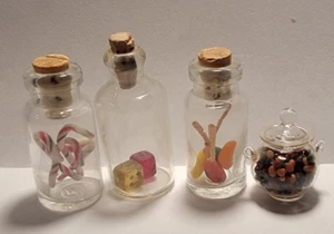 Vintage Dollhouse Miniatures Accessories 4pc Candy Glass Jars w/lids filled - Picture 1 of 7