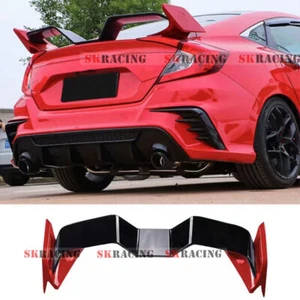 For 2016-2021 Honda Civic 10th Sedan Red+Black Rear Trunk Spoiler Lip Tail Wing - Picture 1 of 15