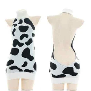 Women Sexy Sweater Cow Print Bodysuit Girl Costume Uniform Hot - Picture 1 of 5