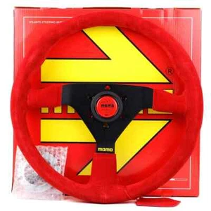 MOMO MonteCarlo classic 350mm Red Suede Leather Steering Wheel Thickened Spoke - Picture 1 of 6